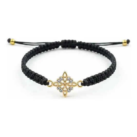 Pulseras De Hilo Tejido Artesanal. Nudo De Bruja Dorado Hilo Negro 18 Cm 25 Cm