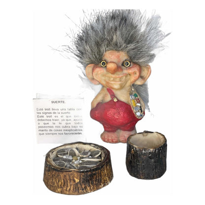 Troll Talisman + Comedero + Semillas + Tarjeta 9cm Alto