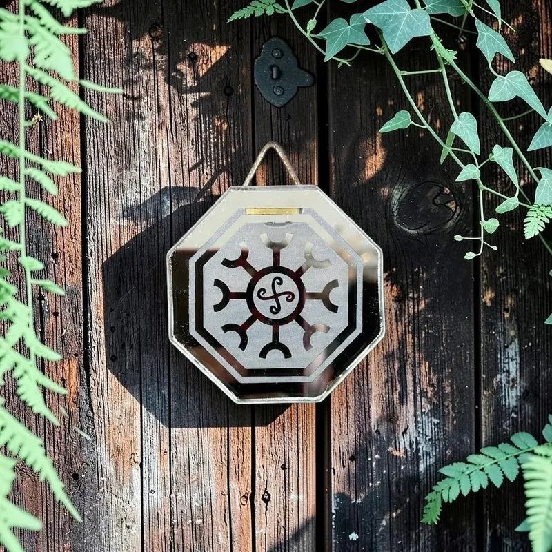 Espejo Octagonal, Grabado Con Símbolos Esotéricos De 5 Cm Curativo Y Regenerativo by HEREJE