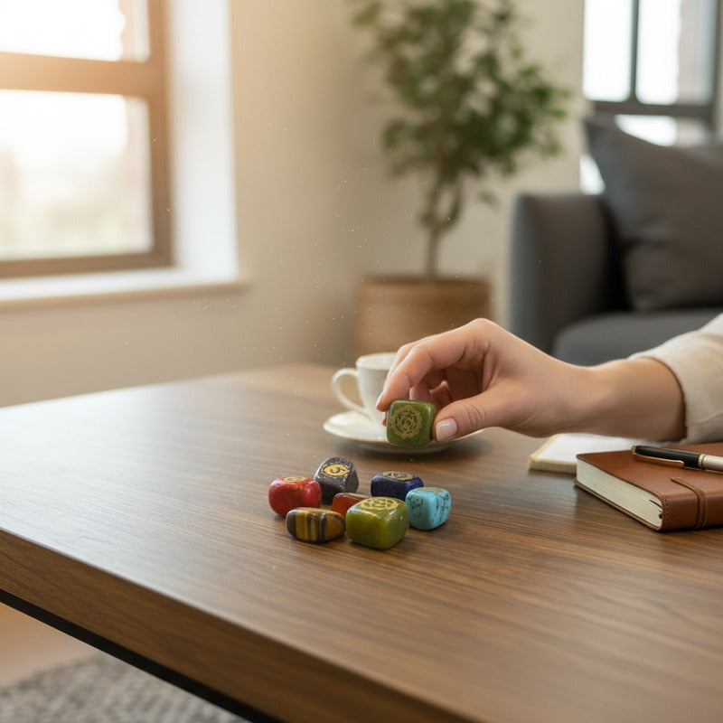 Piedras De Los 7 Chakras (chakras) Juego En Cuarzo Grabado