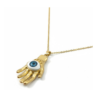 Mano Con Ojo Dije Con Cadena En Metal Dorado