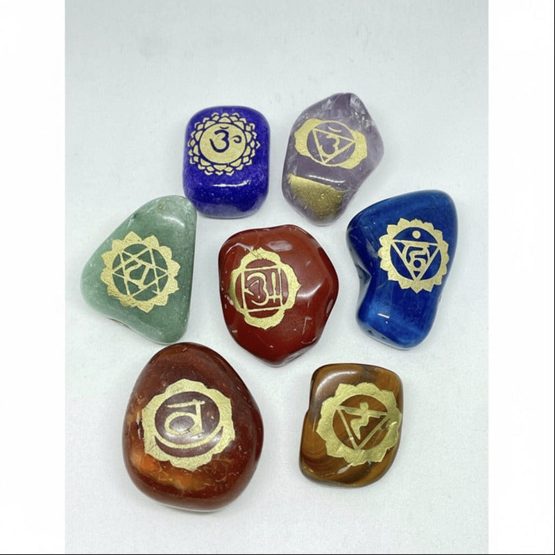 Piedras De Los 7 Chakras (chakras) Juego En Cuarzo Grabado