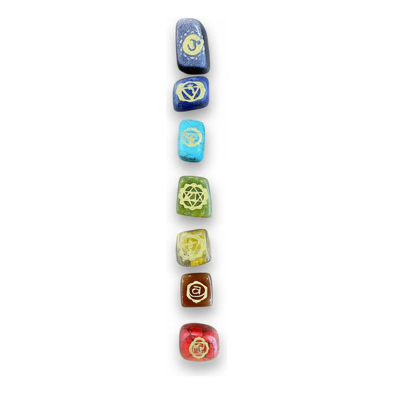 Piedras De Los 7 Chakras (chakras) Juego En Cuarzo Grabado