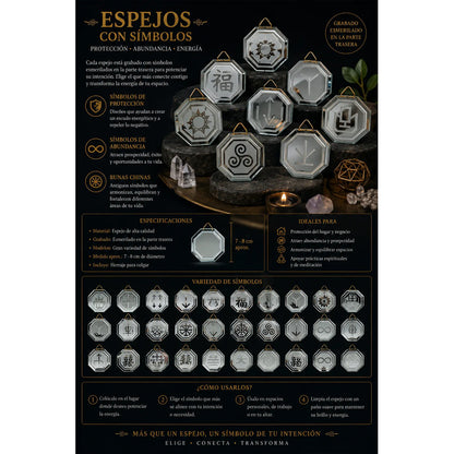 Espejo Octagonal, Grabado Con Símbolos Esotéricos De 5 Cm Protector Para Viajes by HEREJE