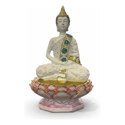 Figura Buda Meditando En Flor De Loto 15 Cm Resina Azul by HEREJE
