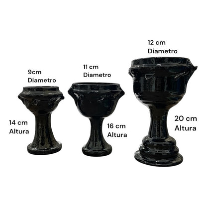 Sahumerio Copalera Porta Incienso Barro Vidriado 20x12x15 Cm Negro Lisa