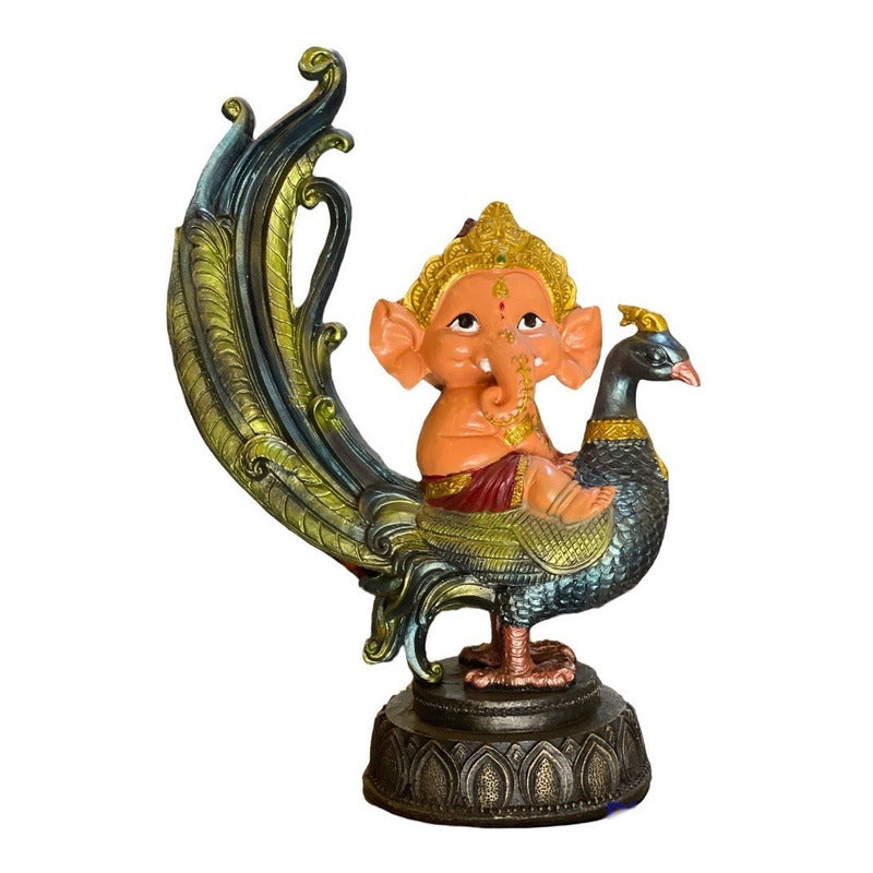 Ganesh Pavo Real Figura Resina  Prosperidad 24cm 3 Colores