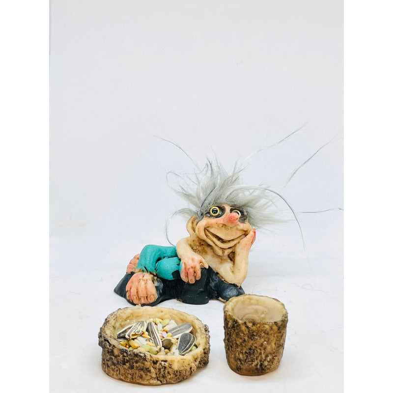 Troll Felicidad +comedero Y 5.5cm Figura En Resina Nacional