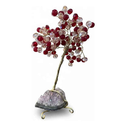 Arbol De La Vida En Cristal Con Base De Cuarzo, 14 Cm Altura Transparente/rojo