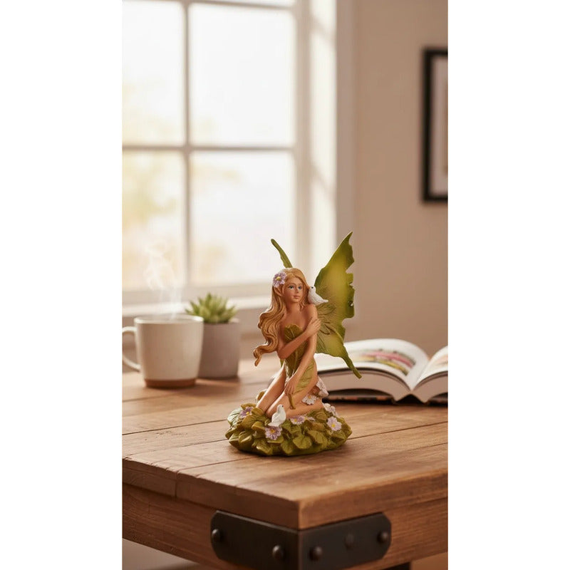 Figura Decorativa Hada Mágica Con Palomas De Resina 12 Cm Verde Oscuro by HEREJE