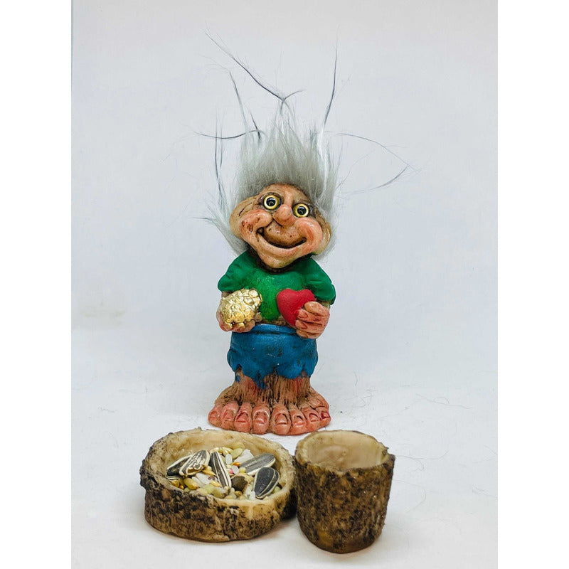 Troll Dinero Y Amor + Comedero 9 Cm Alto En Resina Nacional