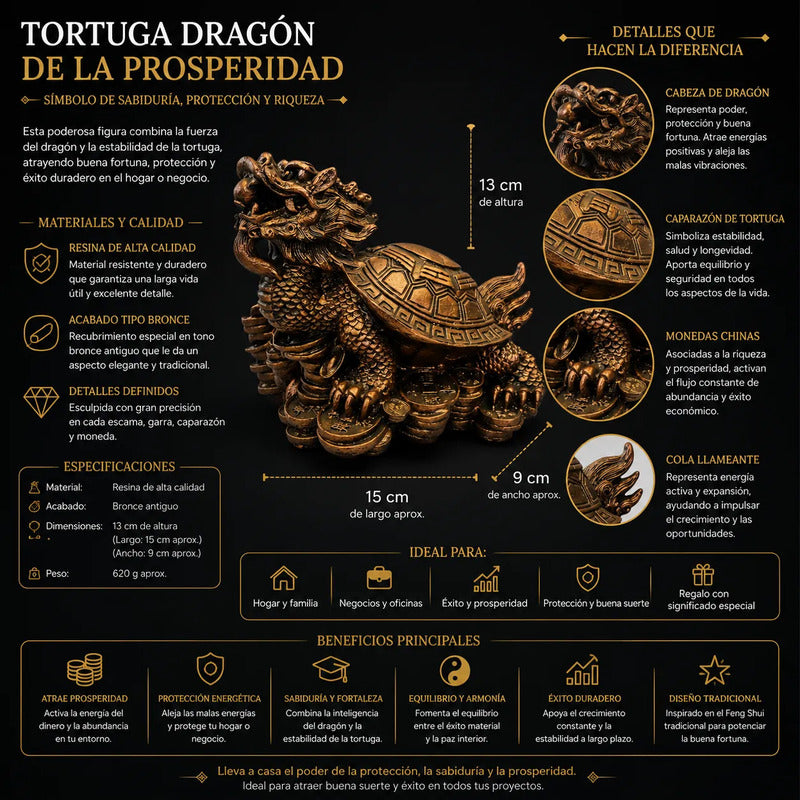 Figura Tortuga Dragón Feng Shui Abundancia 13cm Cobre by HEREJE