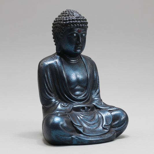 Buda Sentado 11cm Azul Figura De Resina