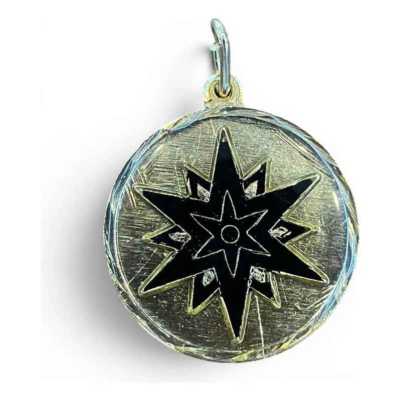 Dije Medalla Estrella 12 Puntas Amuleto Oro 12 Picos 30mm Negro