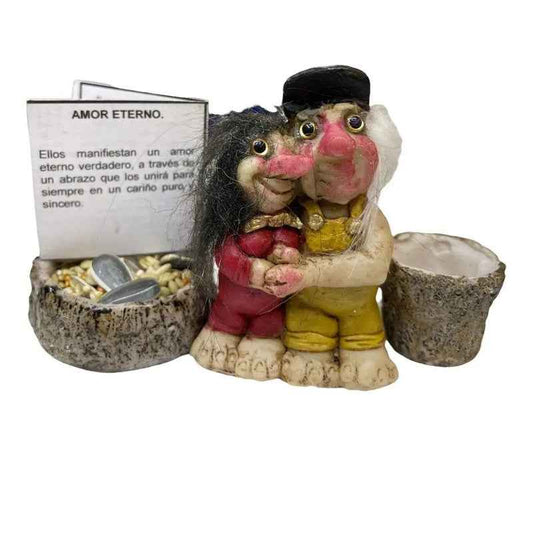 Troll Mini + Comedero + Semillas + Tarjeta Varios Modelos Amor Eterno 7.5cm