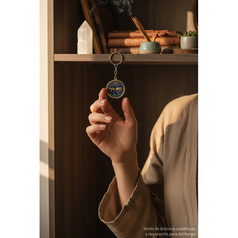 Llavero Feng Shui Elefante Y Rinoceronte Metal Hereje Azul