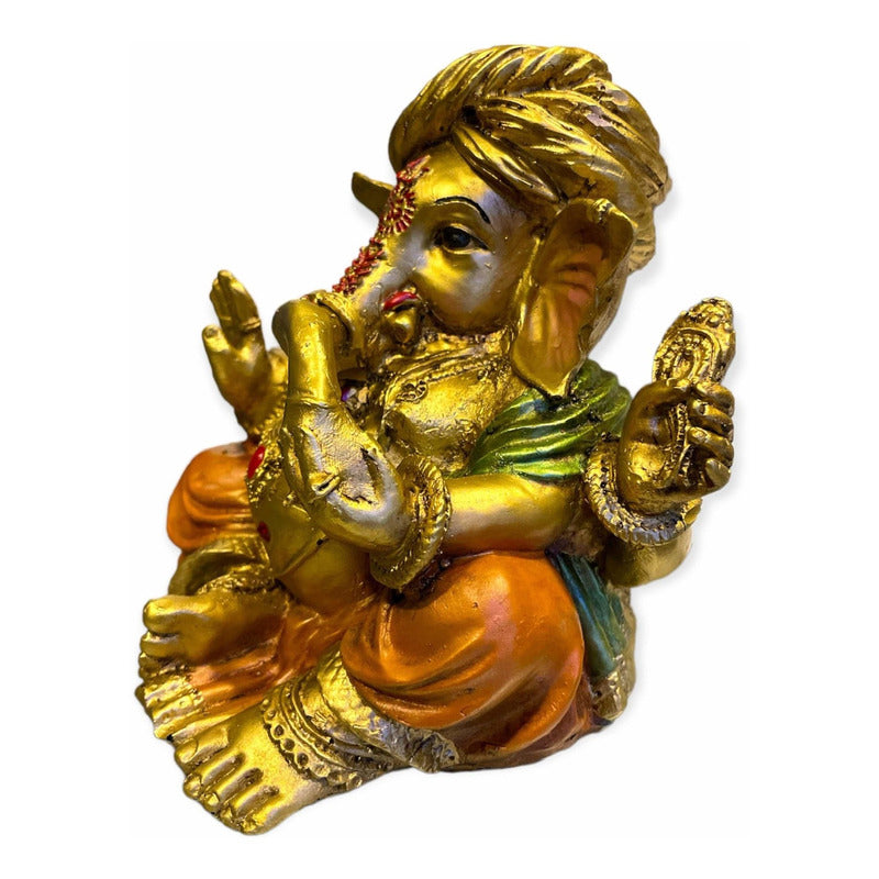 Ganesh Turbante Escultura D Resina Hecho A Mano 15.5x17x13cm