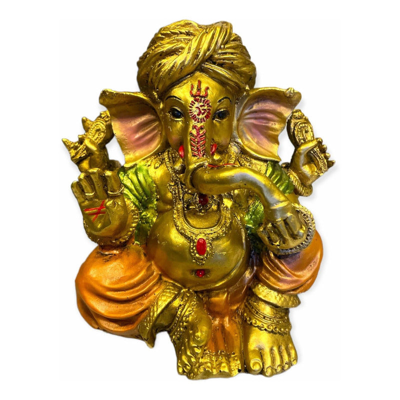 Ganesh Turbante Escultura D Resina Hecho A Mano 15.5x17x13cm