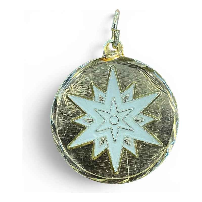 Dije Medalla Estrella 12 Puntas Amuleto Oro 12 Picos 30mm Blanco
