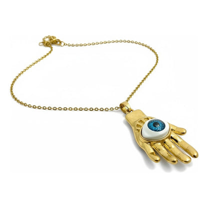 Mano Con Ojo Dije Con Cadena En Metal Dorado