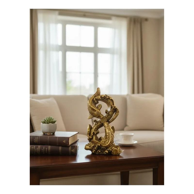 Figura Peces Koi Dorados Feng Shui 14cm Abundancia Dorado by HEREJE