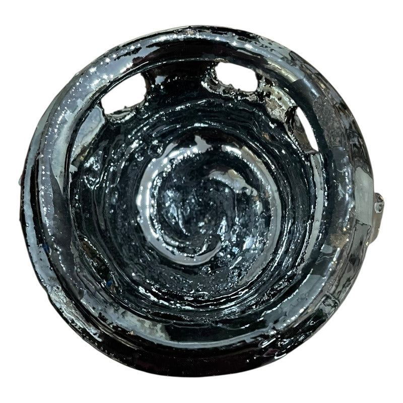 Sahumerio Copalera Porta Incienso Barro Vidriado 14x9x10 Cm Negro Lisa