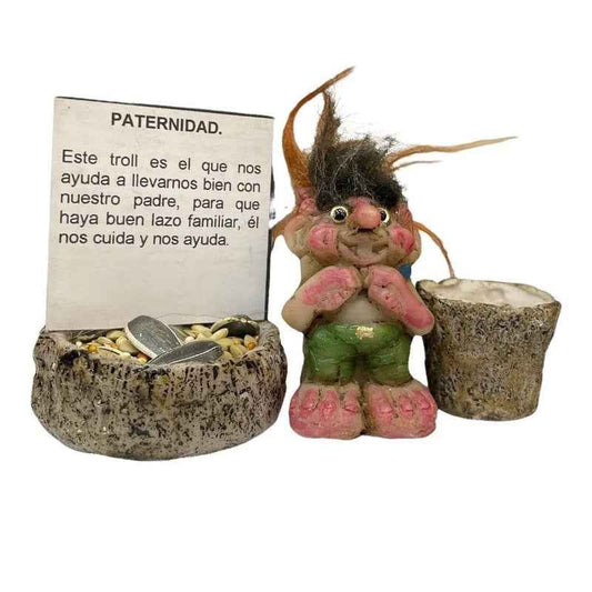 Troll Mini + Comedero + Semillas + Tarjeta Varios Modelos Paternidad 5.4cm