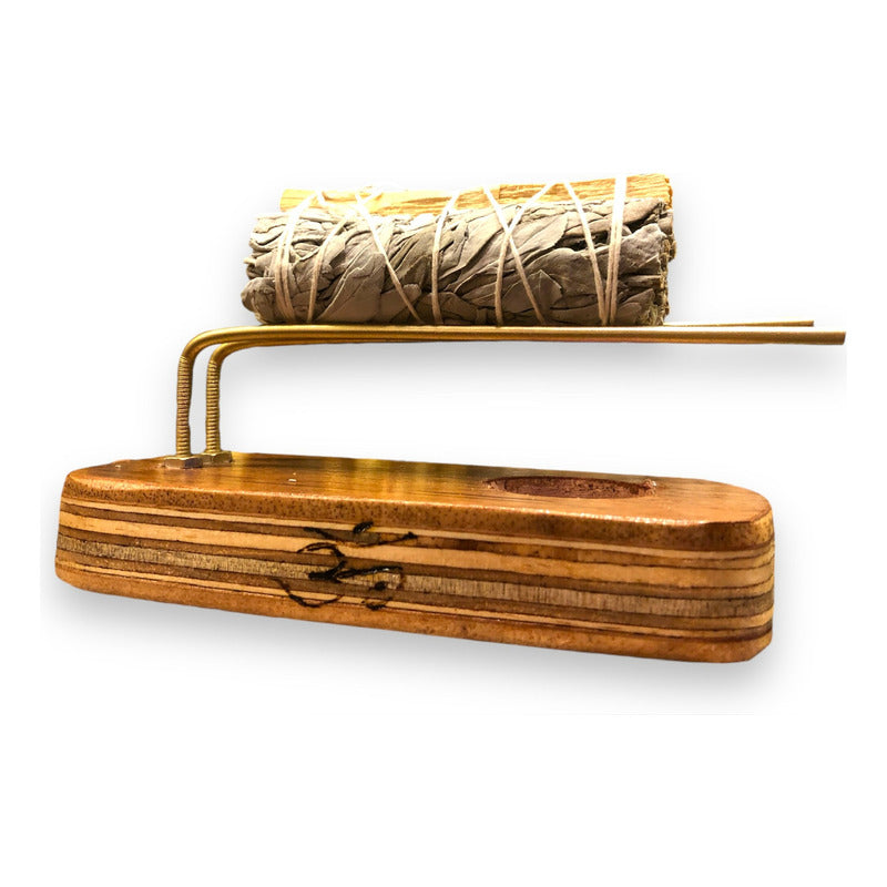 Sahumerio Base Porta Sahumerio En Madera Con Latón Madera Lisa