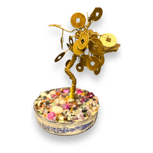 Arbol Monedas Cuarzo Bañado En Oro 15cm Nacional