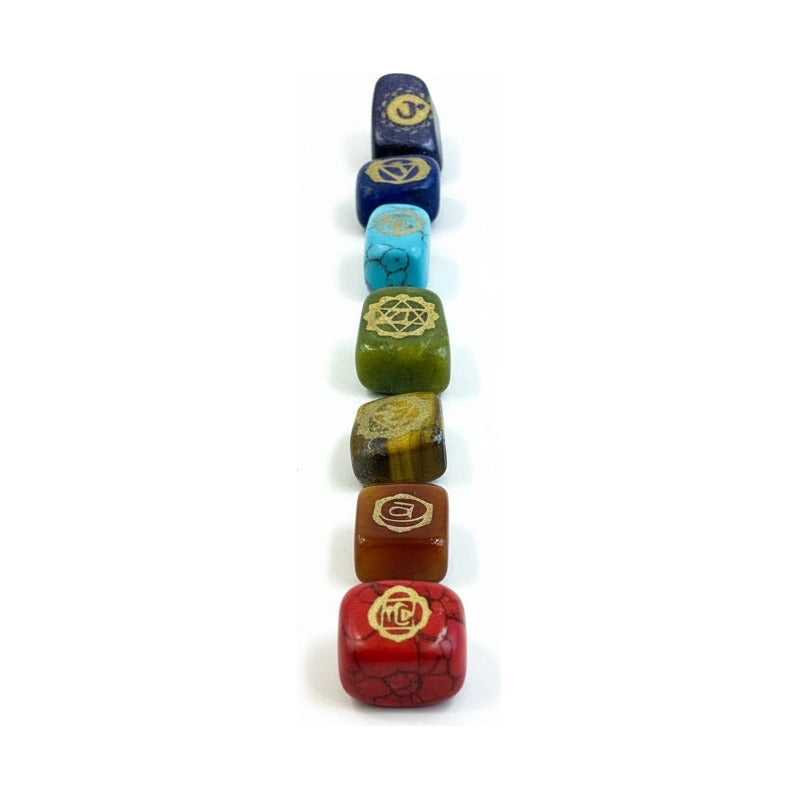 Piedras De Los 7 Chakras (chakras) Juego En Cuarzo Grabado