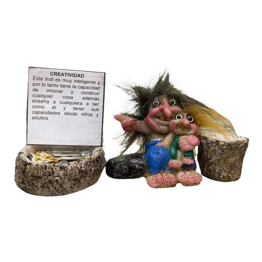 Troll Mini + Comedero + Semillas + Tarjeta Varios Modelos Comprencion Fraternal 5.6cm