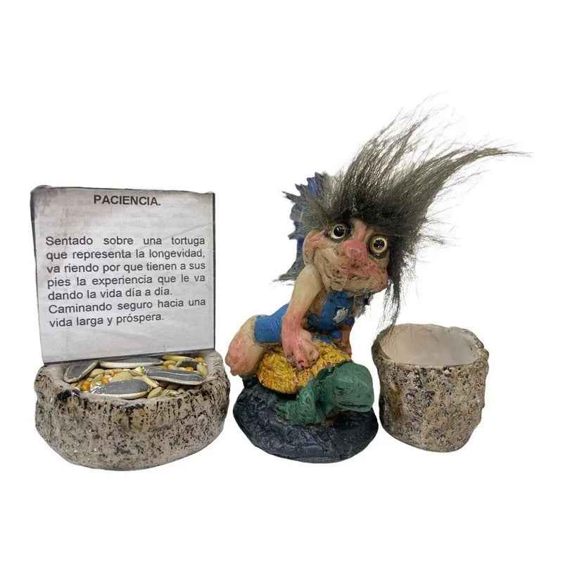 Troll Mini + Comedero + Semillas + Tarjeta Varios Modelos Pasiencia Tortuga 6.5cm