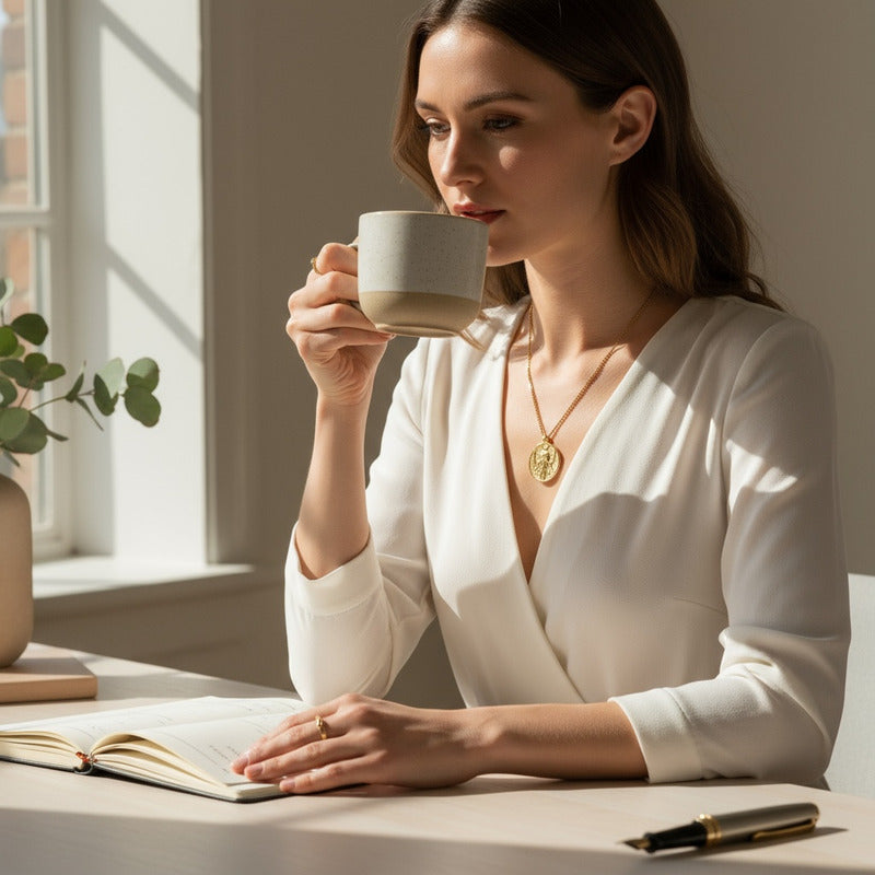 Triple Diosa Medalla Dorada Hecate Celta Con Cadena Dorado Dorada