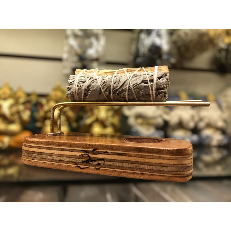 Sahumerio Base Porta Sahumerio En Madera Con Latón Madera Lisa