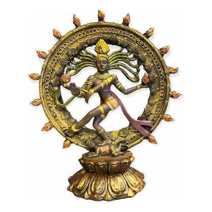 Shiva Nataraja Danza Cosmica 22.5x20x8cm Pintado A Mano. Bronce by HEREJE