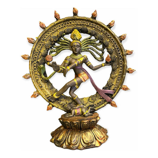 Shiva Nataraja Danza Cosmica 22.5x20x8cm Pintado A Mano. Bronce