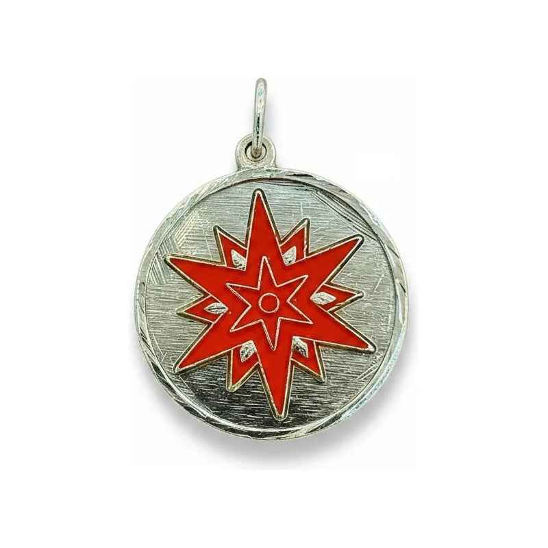 Dije Medalla Estrella 12 Puntas Amuleto Oro 12 Picos 30mm Rojo