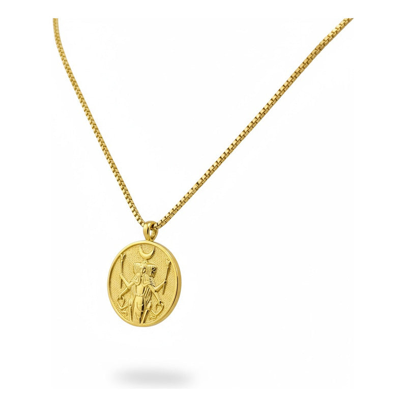 Triple Diosa Medalla Dorada Hecate Celta Con Cadena Dorado Dorada