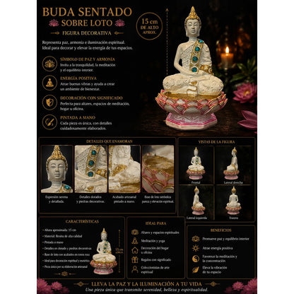 Figura Buda Meditando En Flor De Loto 15 Cm Resina Rojo by HEREJE