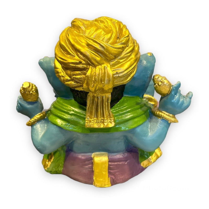Ganesh Turbante Escultura D Resina Hecho A Mano 15.5x17x13cm