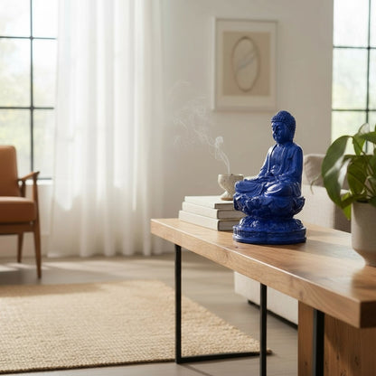 Buda Azul 10cm Figura De Resina.