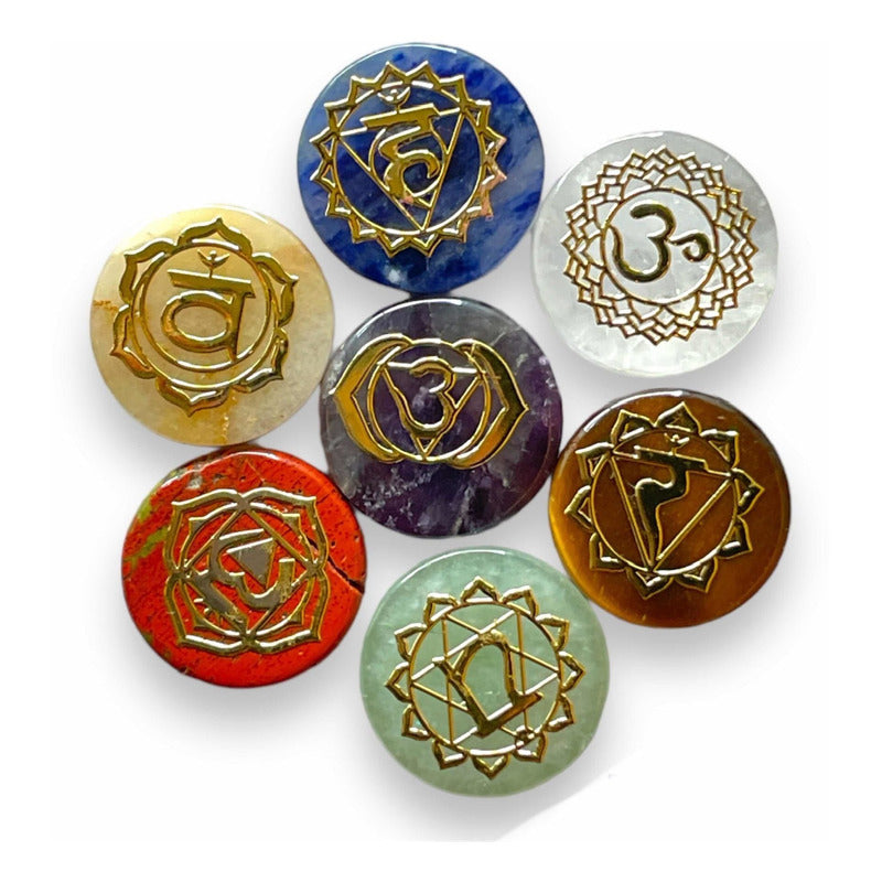 7 Chakras De Cuarzo Grabado En Oro Laminado