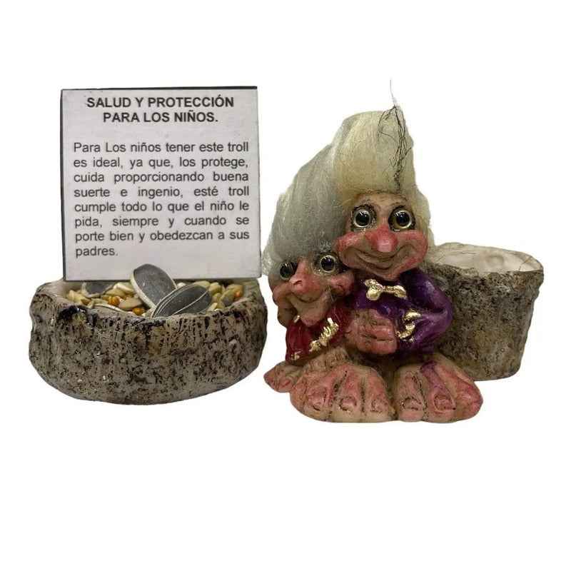 Troll Mini + Comedero + Semillas + Tarjeta Varios Modelos Salud Y Proteccion Para Los Niños 4cm