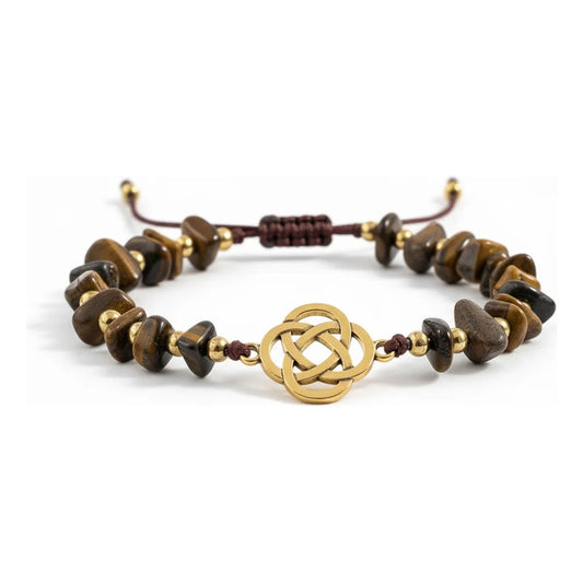 Pulsera De Cuarzo Separaciones De Metal En Hilo Ajustable Circulo Ojo De Tigre 17 Cm