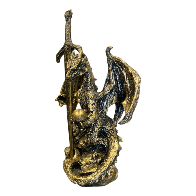 Dragon Dorado Figura Decorativa 12 Cm De Resina Mexicana