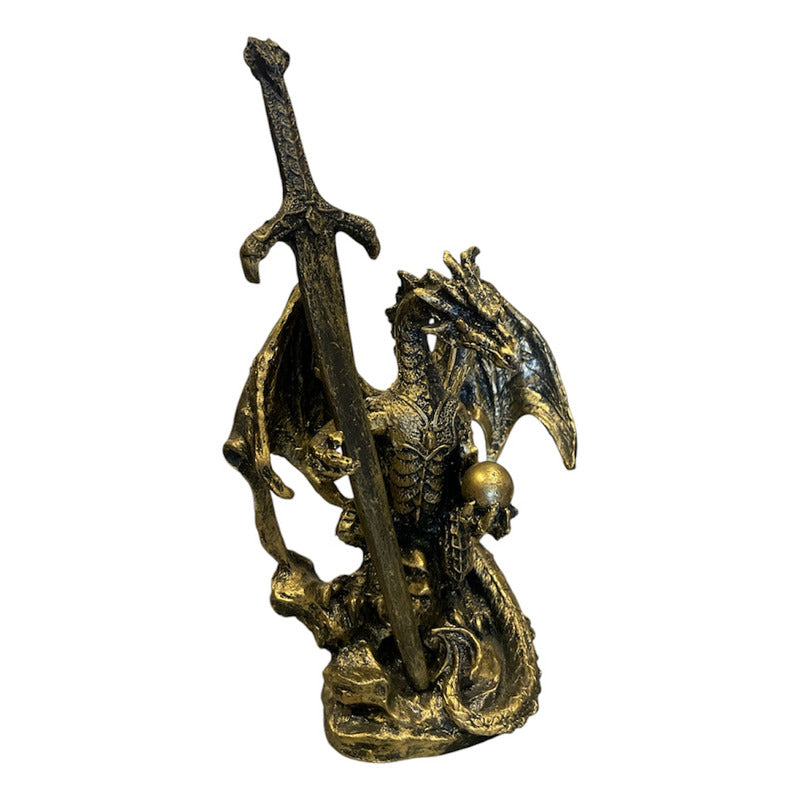 Dragon Dorado Figura Decorativa 12 Cm De Resina Mexicana