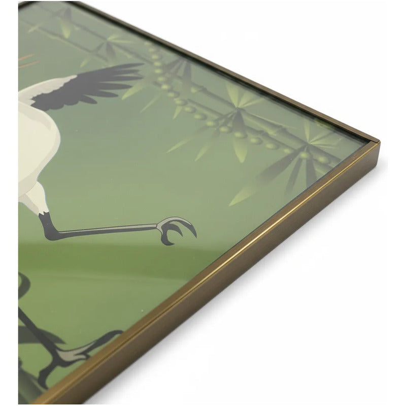 Cuadro Decorativo Feng Shui Grulla Bambú Suerte 20x20cm Dorado/verde by HEREJE