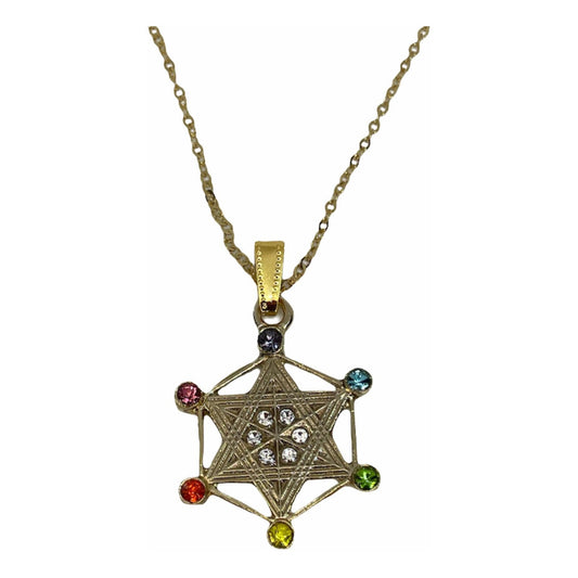 Metatron Dije Baño De Oro Con Cadena Con Cristal