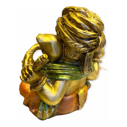 Ganesh Turbante Escultura D Resina Hecho A Mano 15.5x17x13cm