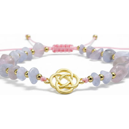 Pulsera De Cuarzo Separaciones De Metal En Hilo Ajustable Circulo Cuarzo Rosa 17 Cm
